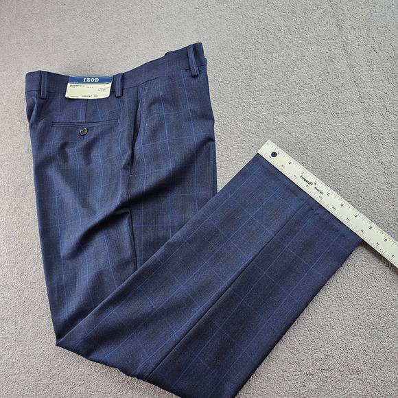 IZOD 2-Piece Suit Jacket & Pants Mens 42 S/ 36W Dark Blue Check Single Breasted - Picture 11 of 16